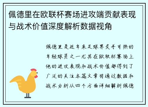 佩德里在欧联杯赛场进攻端贡献表现与战术价值深度解析数据视角
